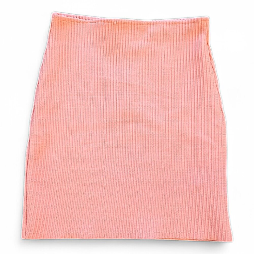 Size XS SNDYS Pencil Straight Skirt Rib Knit Knee Length Stretch Peach Coral